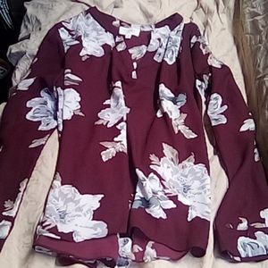 Blouse maroon with white flowers very light